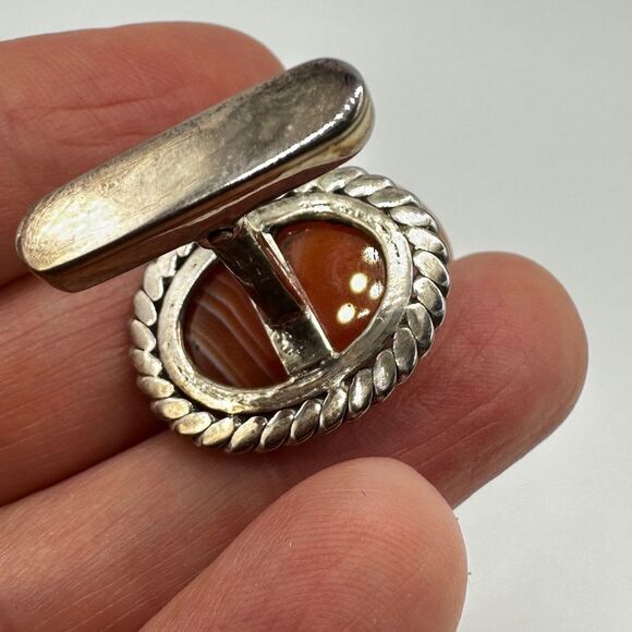 Genuine agate cuff links in solid Sterling silver, handmade in Pakistan - Picture 4 of 16